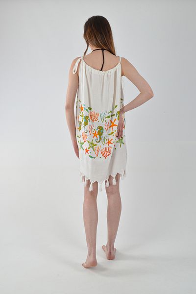 CASPARA Sea Horse Pattern Dress |   Rope Hanger |   100% Cotton |   Orange Viscon Fabric |   Beach Clothing |   Beachwear