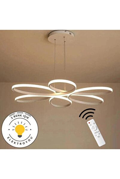 DEFNE AVİZE Nipul Beyaz Sarkıt Modern Kumandalı 3 Renk Ledli Avize