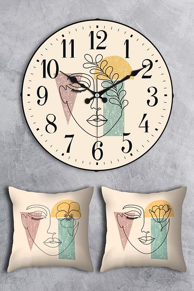 EMORES 43 Cm Throw Pillow Case and 36 Cm Wall Clock, Set of 3