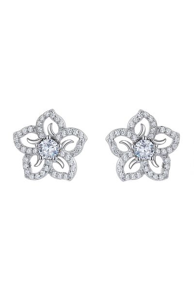 delis Cercei Argint 925, Jw806, Model Floare Zirconiu Alb, Placati Cu Rodiu
