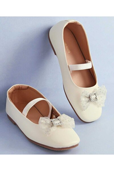 Pine kids Pine Kids Bow Applique Ballerinas with Backstrap - White