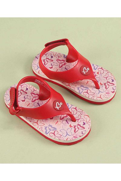 Babyoye Babyoye Velcro Closure Flip Flops with Butterfly Print - Red
