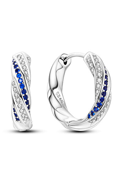 delis Сребърни обеци 925 проба, дебели халки, 2.3 см, с цирконий, родийно пок...