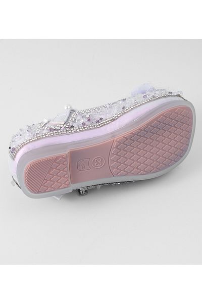 Mark & Mia Mark & Mia Pearl Embellished Floral Applique Buckle & Velcro Closure Ballerina Shoes - Purple
