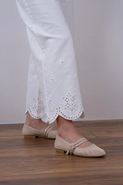 sovrana Two Belt Mesh Ballerinas - Beige