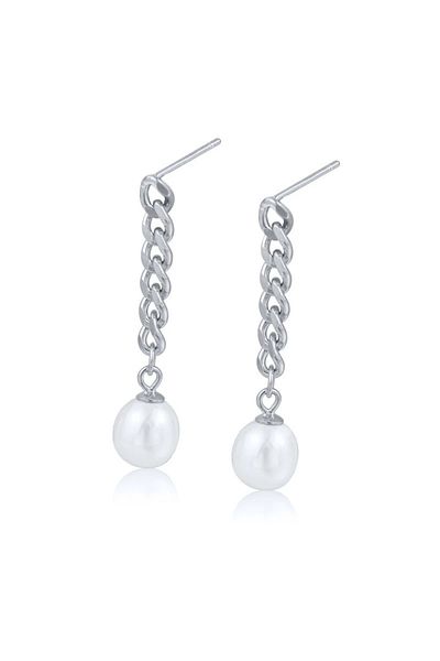 delis Cercei Argint 925, Jw1106, Model Elegant Cu Perla, Placati Cu Rodiu