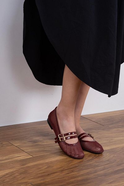 sovrana Two Belt Mesh Babet, Burgundy Fashion Manufacturer