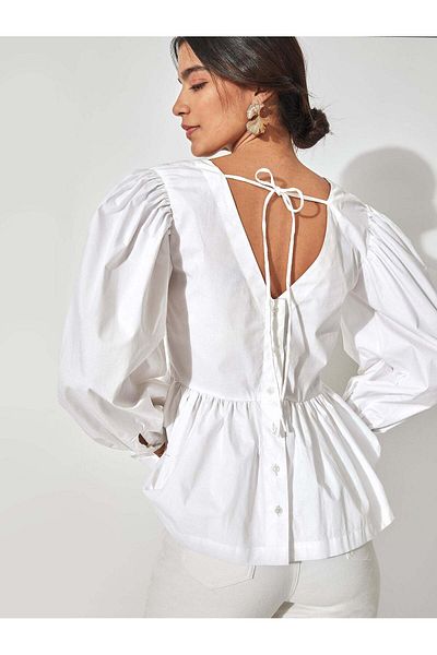 The Label Life White Back Tie Peplum Top Stylish & Versatile