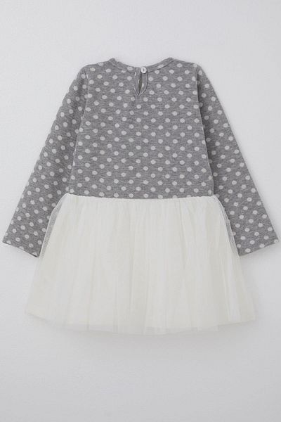 Breeze Girl's Long Sleeve Dress Tulle with Bow 1.5-5 Years, Light Gray Melange