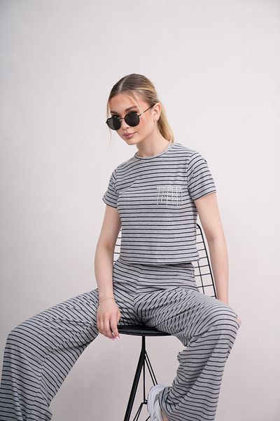 PONÇİK Striped Croplu Tracksuit with Cycling Collar 25114
