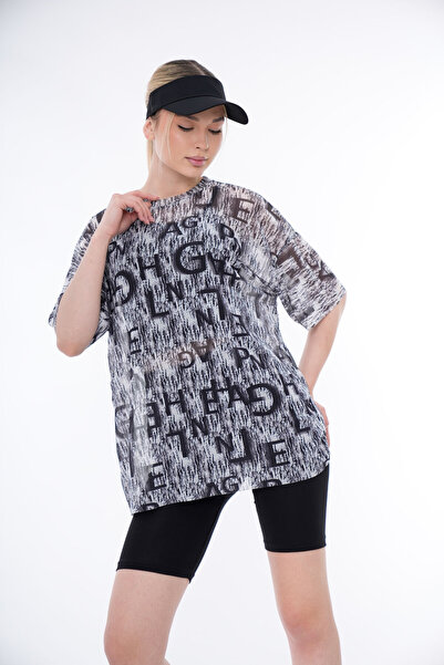 PONÇİK Women's Tulle T-Shirt 3-Piece Sports Set - Oversized T-Shirts, Legging...