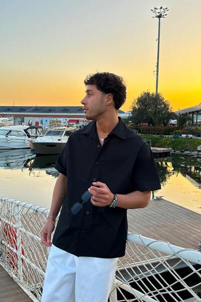 Flaw Wear Cămașă cu mânecă scurtă Flaw Atelier basic supradimensionat neagră