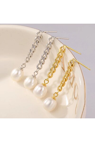 delis Elegant Earrings with Dangle Pearl in 925 Silver, Rhodium Plated, Modern Style