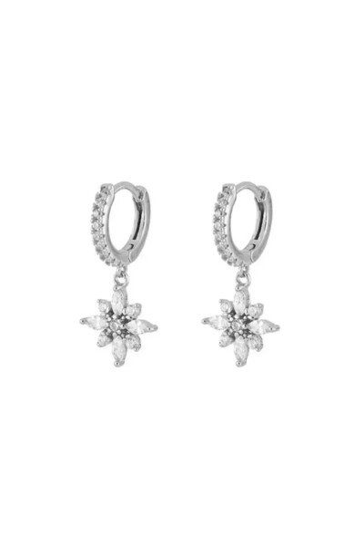 delis Σκουλαρίκια κρίκοι με λουλούδια από ασήμι 925, επιπλατινωμένα με ρόδιο,...