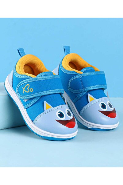 Babyoye حذاء كاجوال من بيبيوي بإغلاق فيلكرو وطبعة وجه حيوان - أزرق وأزرق فاتح