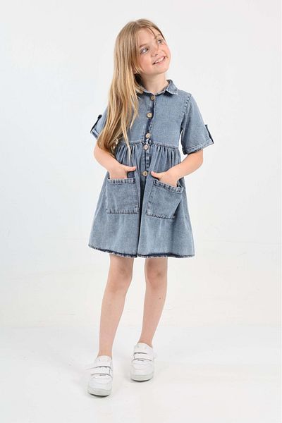 ANGELOS GIRLS Rochie de blugi pentru fete cu buzunar dublu/închidere cu nasturi 12199