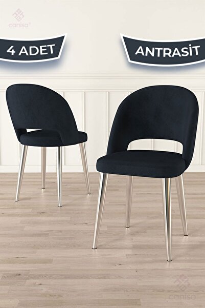 Canisa Pane Serisi 4 Adet Antrasit Mutfak Sandalyesi Krom Kaplama Metal Ayak ...