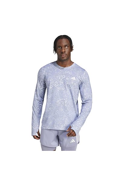 adidas JD7770 OTR E AOP LS M Tricou pentru bărbați cu decolteu rotund albastru cu model