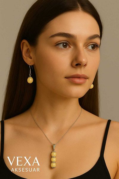 anonim Natural Stone Necklace and Earring Set - Special Wooden Box |   Healing Stone Jewelry |   Vexa Accessory