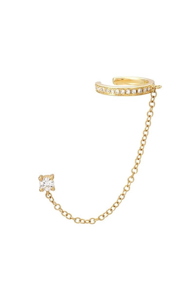 delis Cercel Ear Cuff cu Lanț și Stud din Argint 925, Placat cu Aur, Stil Modern