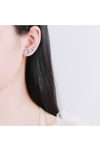 delis Cercei Ear Cuffs Argint 925, Jw682, Model Flori, Placat Cu Rodiu