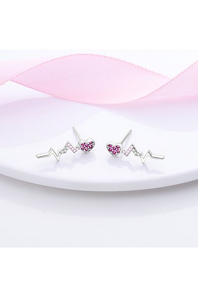delis Cercei Argint 925, Jw586, Model Cu Inima Si Puls, Placati Cu Rodiu