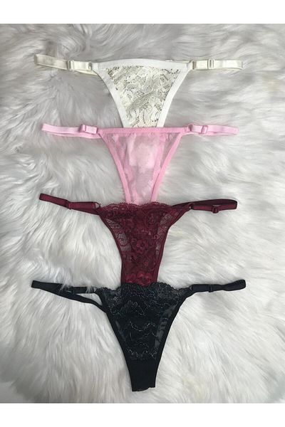 COLOR DE PIEL Γυναικείο σετ εσώρουχα 4 Luk Thong (Μαύρο-Βουργουνδία-Εκρού-Ροζ)