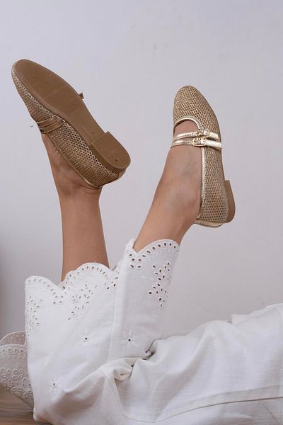 sovrana Gold Second Belted Mesh Ballerinas