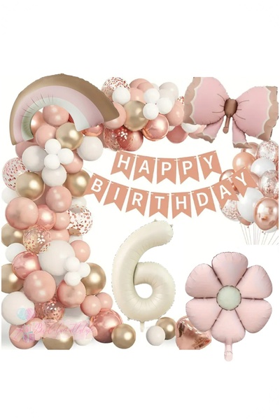Partile Lüks Doğum Günü Seti Pembe Fiyonklu Retro Konsept Balon Kutlama Eğlence
