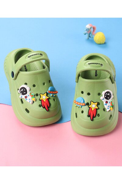 Cute Walk by Babyhug Cute Walk by Babyhug Back Strap Closure Clogs with Spaceship Applique - Green