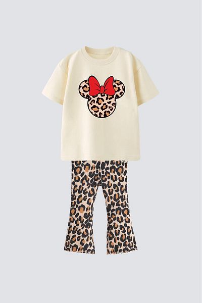 Monila Girl's Leopard Patterned Printed Flared Leggings Bottom Set