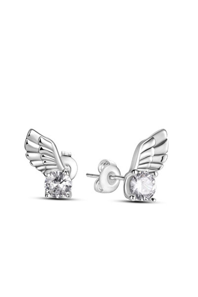 delis Μικρά σκουλαρίκια με φτερά αγγέλου από ασήμι 925, επιπλατινωμένα με ρόδ...