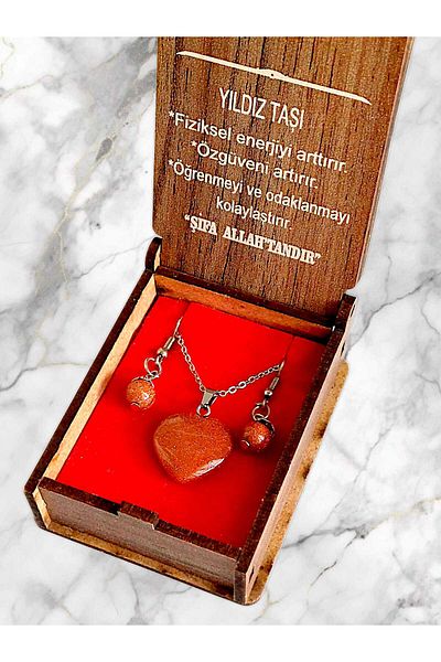 anonim Natural Stone Necklace and Earring Set - Special Wooden Box |   Healing Stone Jewelry |   Vexa Accessory