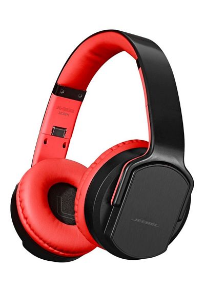 Jeebel | Wireless Bluetooth Headphone & Dual Speakers, 14H Playtime, Bass, Twist-Out Feature|Red