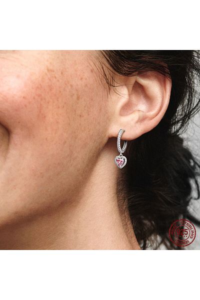 delis Cercei Argint 925, Jw489, Model Cerc Cu Inima, Placati Cu Rodiu