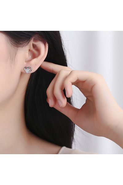delis 925 Silver Earrings, Jw779, Heart Pattern, Rhodium Plated