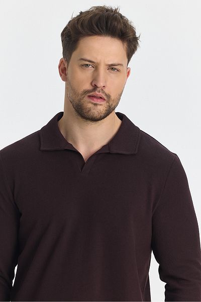 Frappoli Ανδρικό μακρυμάνικο μπλουζάκι Volex Polo Neck Slim Fit Claret Red Lycra 100% βαμβάκι