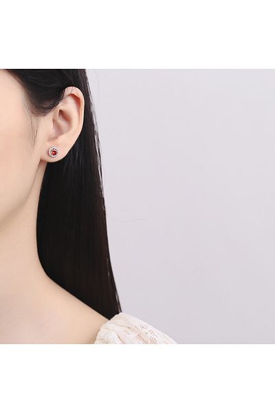 delis Cercei Argint 925, Jw785, Model Zirconiu Rosu, Placati Cu Rodiu