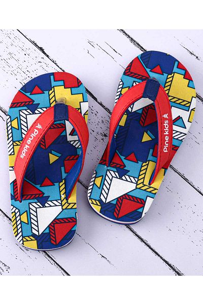 Pine kids Pine Kids Slip On Flip Flops with Abstract Print - Red Blue & Yellow