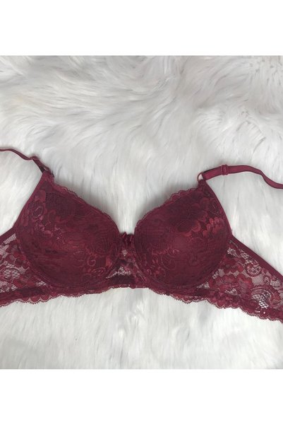 Masal Lingerie Women's Burgundy Colored Coated Underwear Bra Panty Set