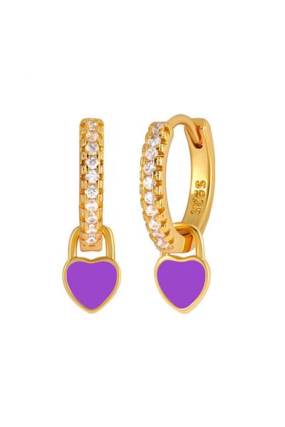 delis 925 Silver Earrings, Jw1047, Purple Heart Pattern, Gold Plated