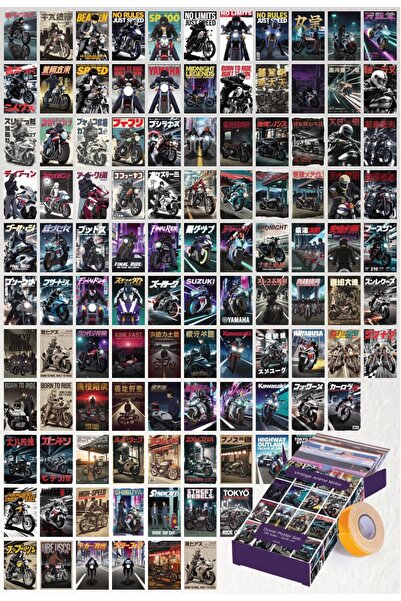 GUGUK Vintage Anime Motor 108 Adet Duvar Poster Seti Oda Dekoru