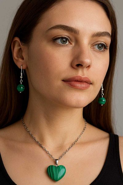 anonim Natural Stone Necklace and Earring Set - Special Wooden Box |   Healing Stone Jewelry |   Vexa Accessory