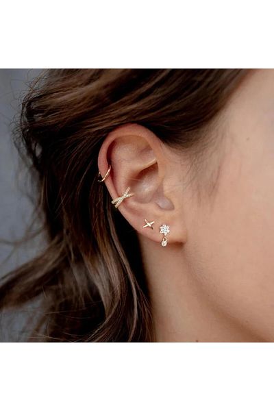 delis Cercel Ear Cuff Argint 925, Jw980, Model X, Placat Cu Rodiu