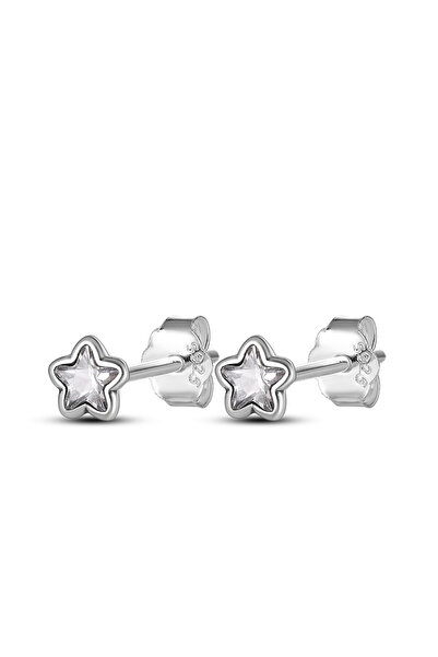 delis 925 Sterling Silver Star Earrings, with Zirconia, Rhodium Plated, Minimalist Style, Celestial Jewelry