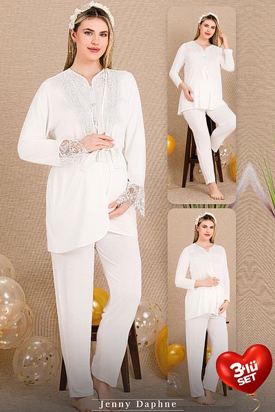 Jenny Daphne Viscose Fabric Lace Dressing Gown Pajama Set 33003