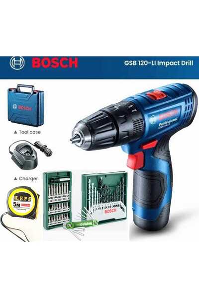Bosch GSB 120-LI 2 AH Akülü Darbeli Delme Vidalama(TEK AKÜ), Bosch 41 Parça Allen Takımı ve Metre