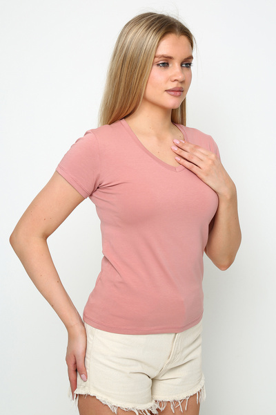 Oasis Super Quality V-Neck Close-Fitting Slim Fit Black Short Sleeve Lycra Cotton Women's T-Shirt