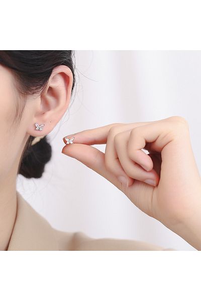 delis Cercei Argint 925, Jw858, Model Fluture Alb, Placati Cu Rodiu