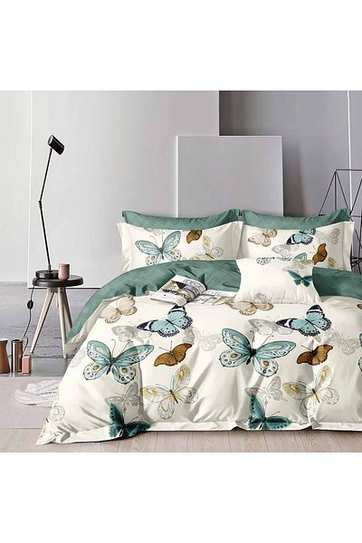 OEM Finet 6-piece underwear, fitted sheet 180x200, Butterflies pattern, cream-green, Ralex Pucioasa
